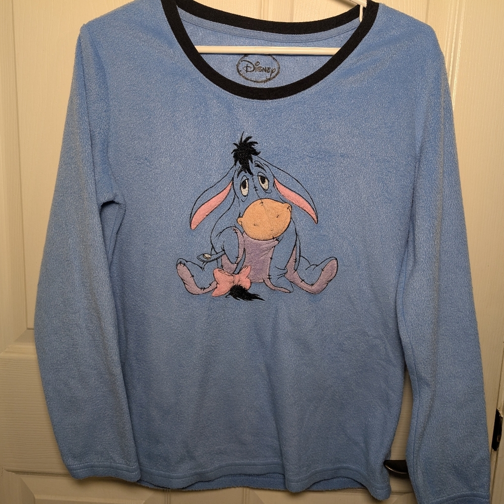 Disney Eeyore Medium Embroidered Sleepwear Top Womens Blue Long Sleeve